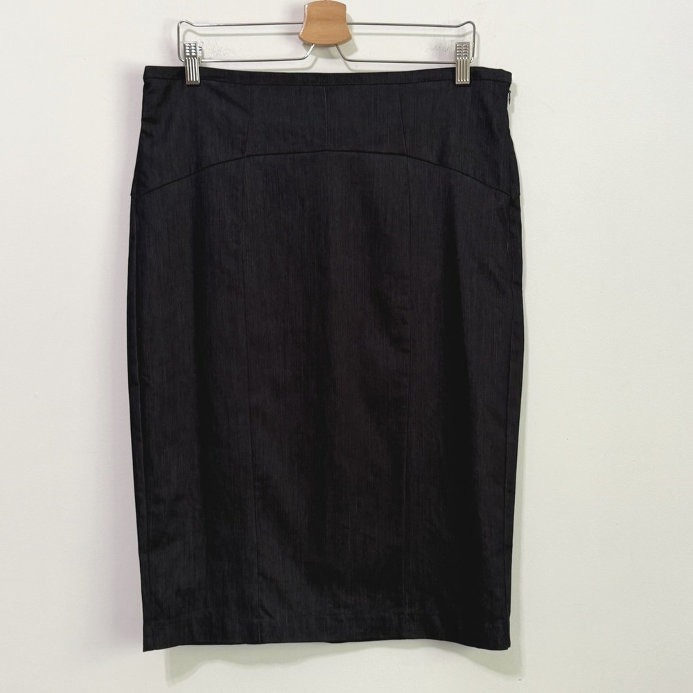 New York & Company Pencil Skirt 14 Dark Blue Chambray Lace Up Back Career NEW